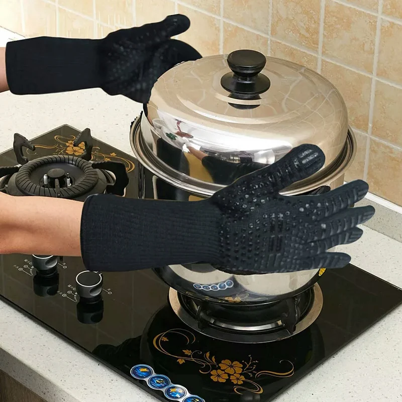 1 Pair Heat Resistant BBQ Gloves Kitchen Cooking Gloves Oven Mitts Insulated Oven Gloves for Baking Cooking Barbecue Grill Tools