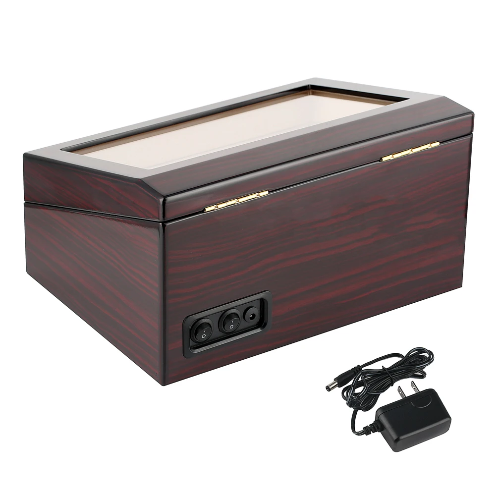 Классический коричневый Глянец коробка для демонстрации автоматический двойной валик для часов четыре часы ротатор часы коробка для
