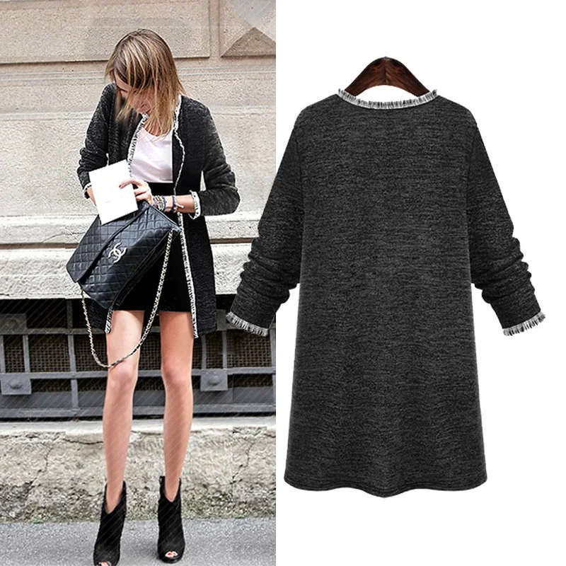

Woman Fashion Knitted Sweaters Cardigans Black Full Sleeve O Neck Spring Casual Long Sweaters 2018 New 5XL 4XL Cape Tops