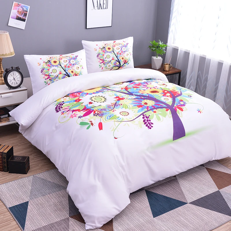 

ZEIMON 2/3pc Bedding Set Queen Size Soft Home Textiles Plant Pattern Duvet Cover Pillowcase Polyester Home Bedclothes