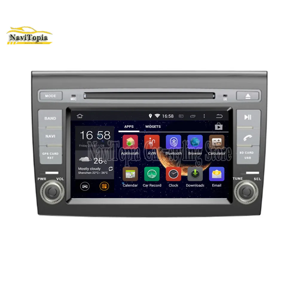 Best NAVITOPIA 7inch 4G RAM 64G ROM PX6 Six Core Android 9.0 Car DVD Player GPS Navigation for Fiat Bravo 2007 2008 2009 2010- 1