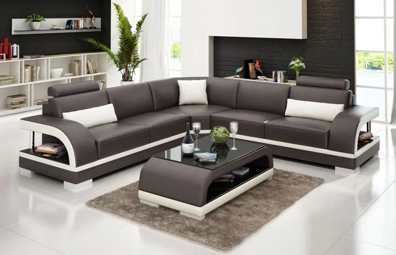 Мебель для гостиной современный новейший дизайн квартиры l-образный угловой кожаный диван