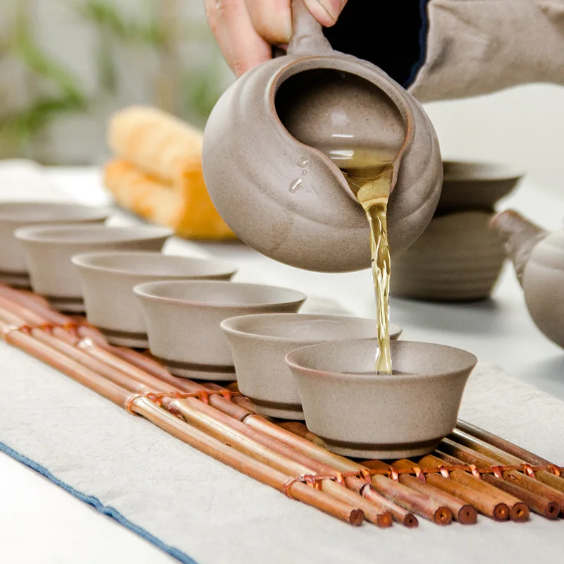 Изысканный чай комплекты чайный набор кунг-фу для черный зеленый чай улун грубая Керамика 1 Чай для крышек кастрюль и 6 чашек и 1 Чай утечка и 1 ярмарка чашки B004