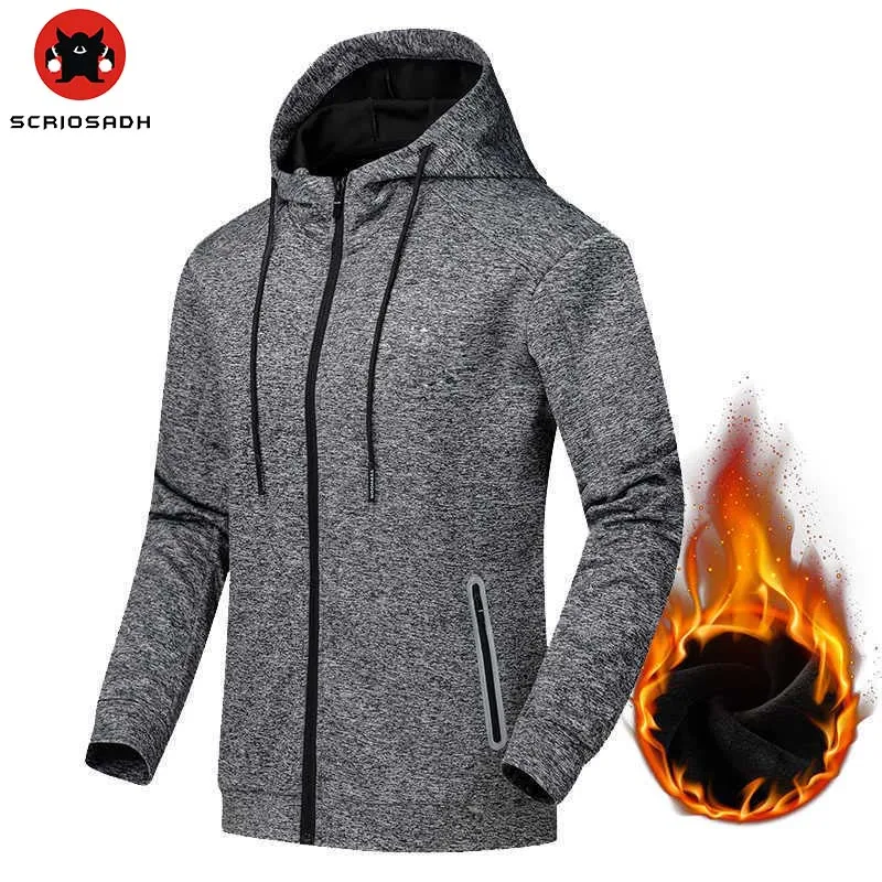 

SCRIOSADH New Autumn Winter Male Hooded Fleece Jacket Windproof Thermal Sports Coat Men Outdoor Cycling Fitness Hiking Jacket