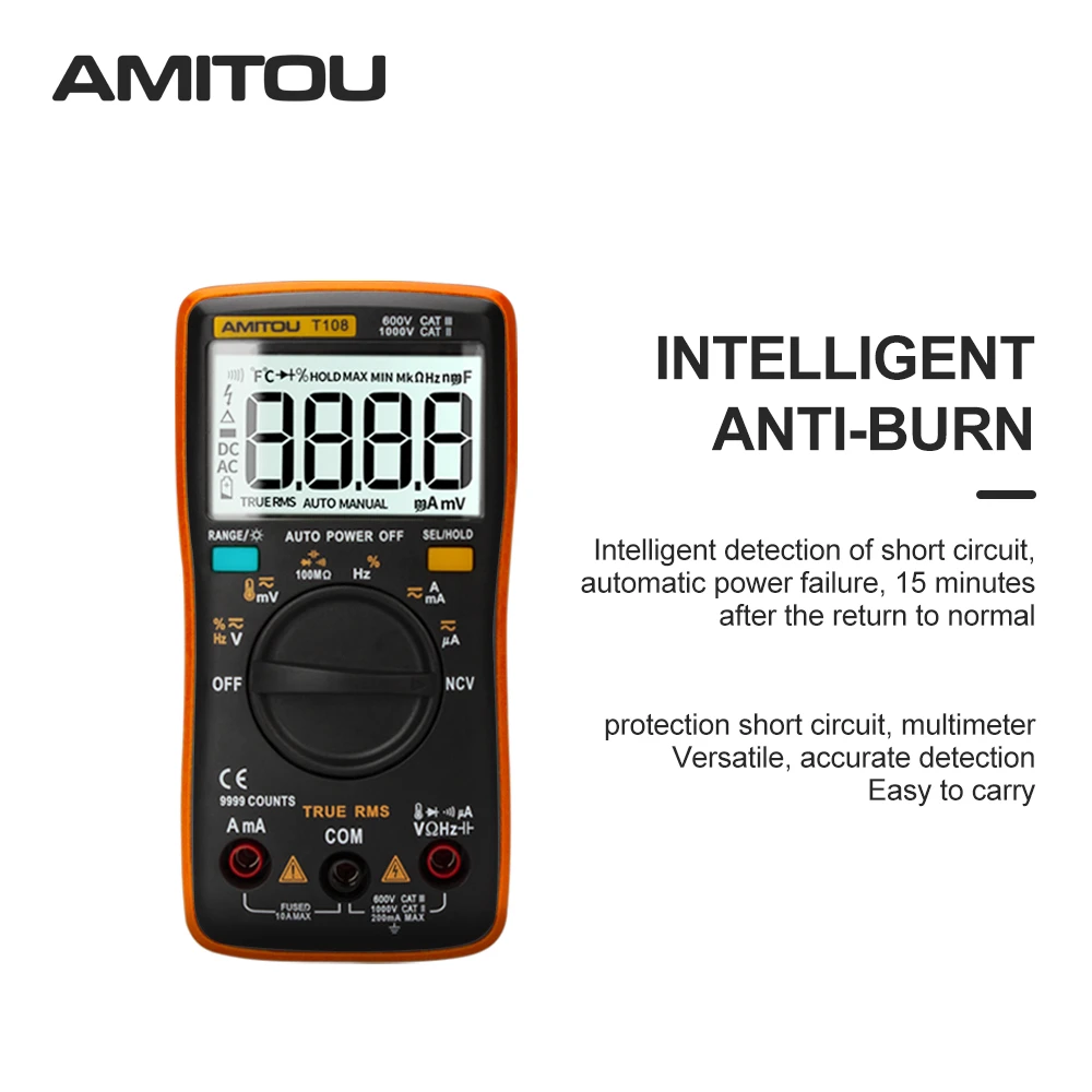 

T108 Anti-burn Mini Multimeter Digital Intelligent Protection AC/DC Portable Auto Multimetro Digital Profissional Tester