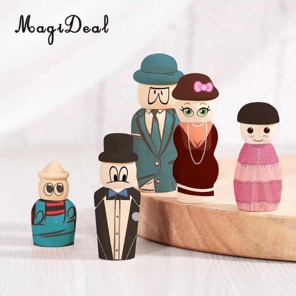 20pcs natural wood peg doll little people baby bee child wooden peg dolls set diy wedding cake toppers kids craft toys 15x42mm
