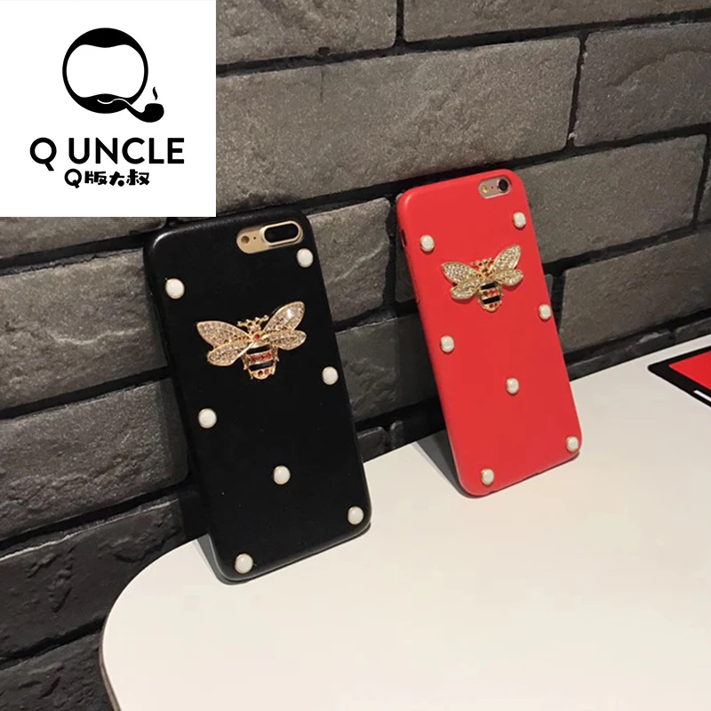 

Q UNCLE For iPhone XR XS MAX 8Plus 7Plus Luxury Leather 3D Metal Diamond Bee Case for iPhone X/6/7/8 Case PU Capa