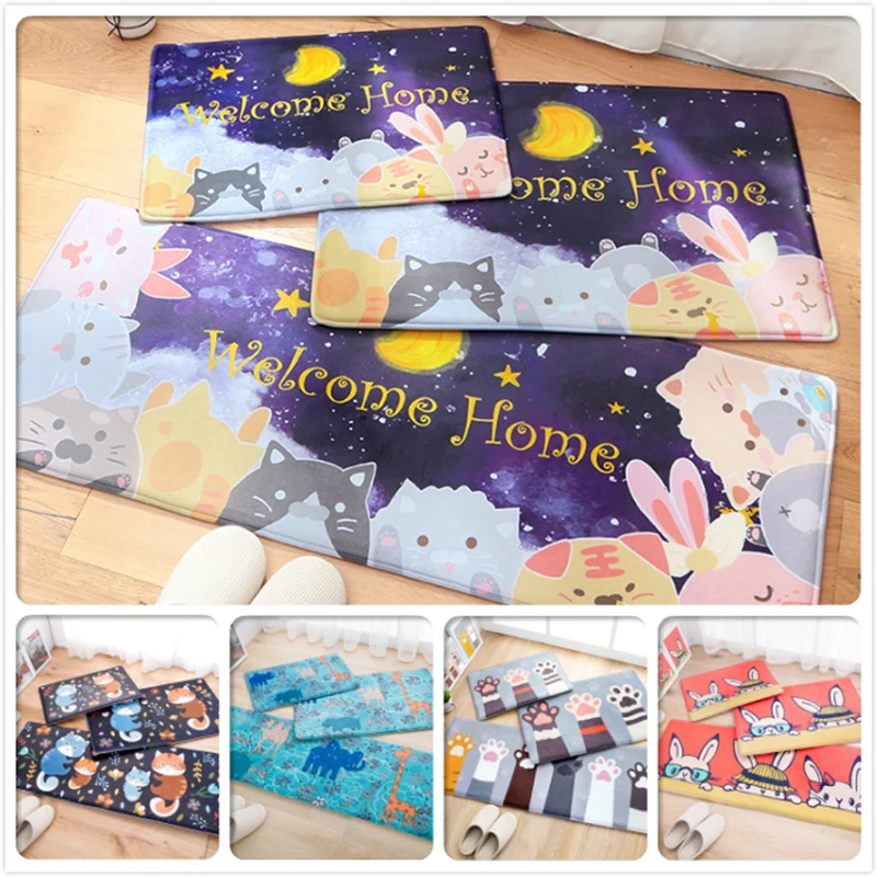 

Cute Animal Rabbit Kitty Cat Pattern Mats Door Foot Rug Bathroom Anti-Slip Small Carpets Kitchen Doormat 40x60 50x80 45x120 cm