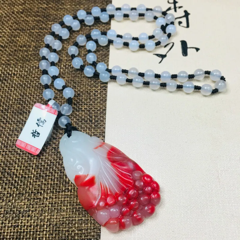Zheru Jewelry Pure Natural Colorful Jade Carved Red Magnolia Flower Pendant Three Color Jadeite Bead Necklace Send Class A Certi | Украшения