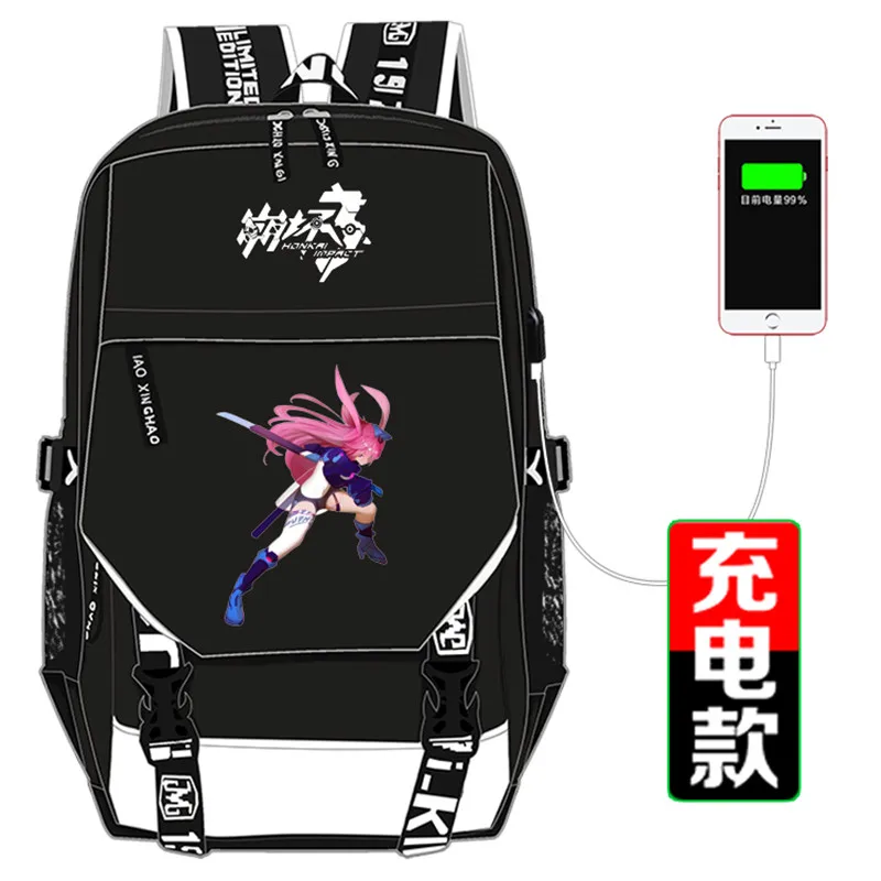 Новый рюкзак Honkai Impact 3 с принтом Kiana Kaslana женский для косплея USB интерфейс ноутбука