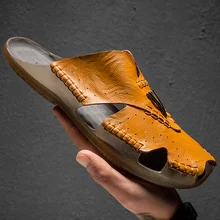 Летние сандалии для мужчин кожаные классические римские сандалии тапки уличные кроссовки Пляжные Резиновые Шлепанцы мужские водонепроницаемые туристические сандалии