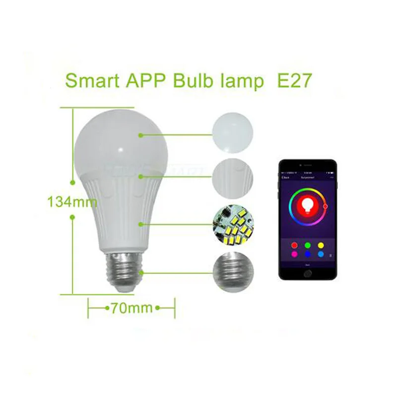 Smart led лампы E27 B22 12 Вт 600 люмен RGBW Цвет лампочки Wi-Fi смартфон дистанционного управления