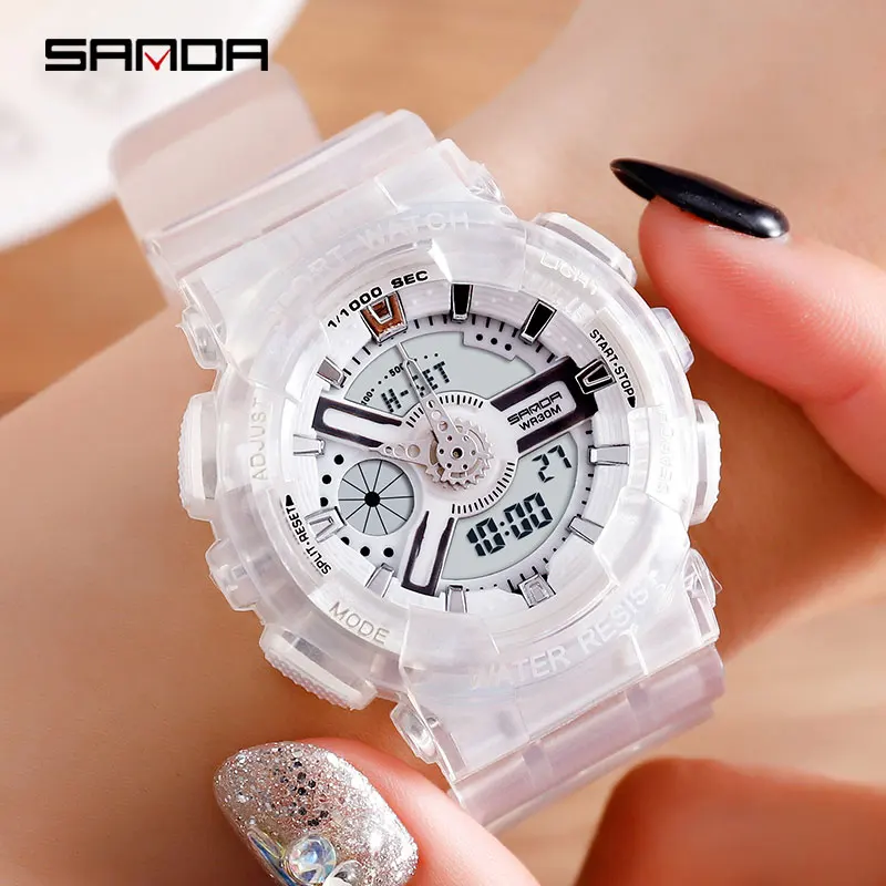 

SANDA Top White Women Sports Watches Women Waterproof Ladies Jelly Watches Rosegold Swimming reloj mujer relogio feminino 2019