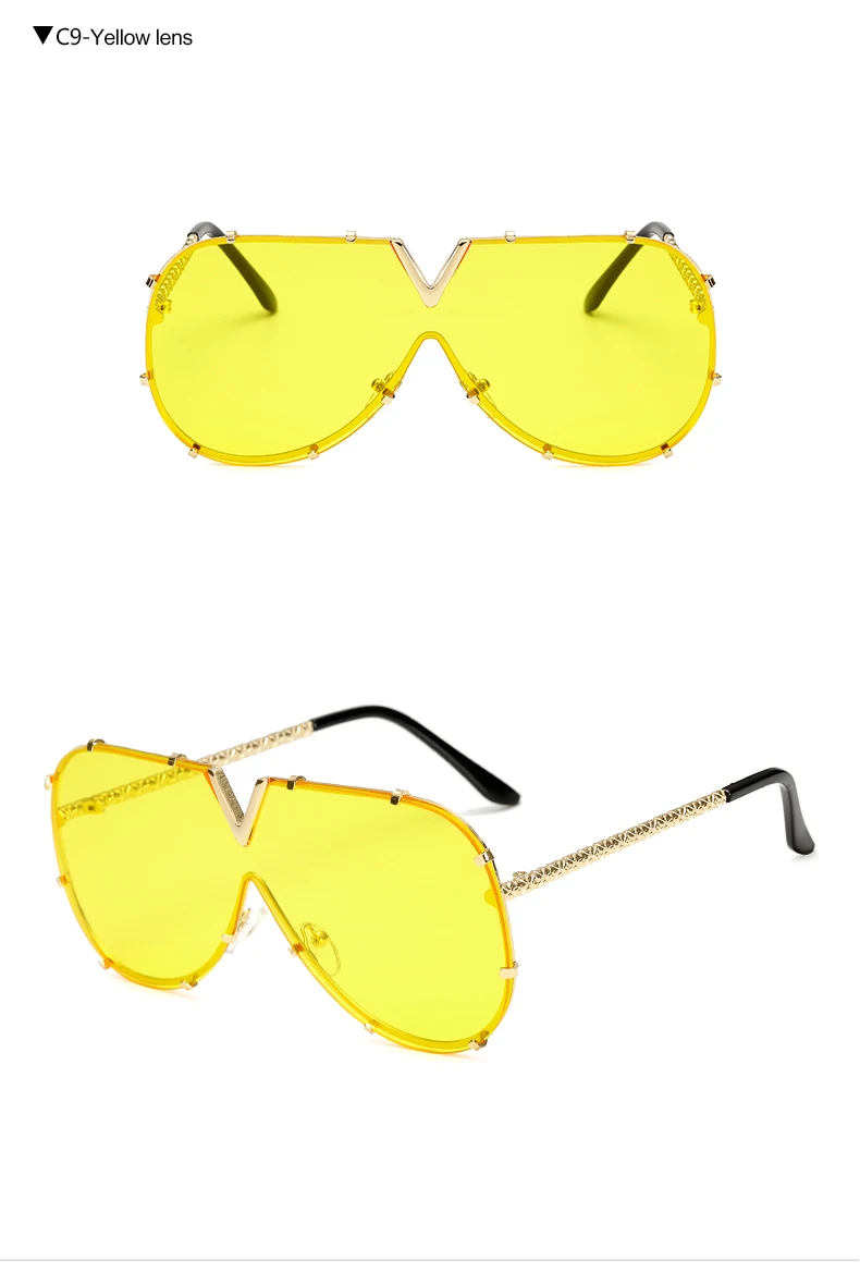 Солнцезащитные очки большого размера, солнцезащитный козырек, для мужчин и женщин, One Peice, солнечная Ветрозащитная маска, солнцезащитные очки с плоским верхом, с капюшоном, очки gafas 130 - Цвет линз: Yellow Lens