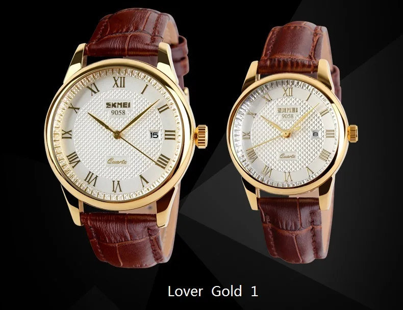 SKMEI брендовые часы, мужские кварцевые бизнес модные повседневные часы, полностью стальные женские часы для влюбленных пар, водонепроницаемые наручные часы 30 м - Цвет: lover gold 1