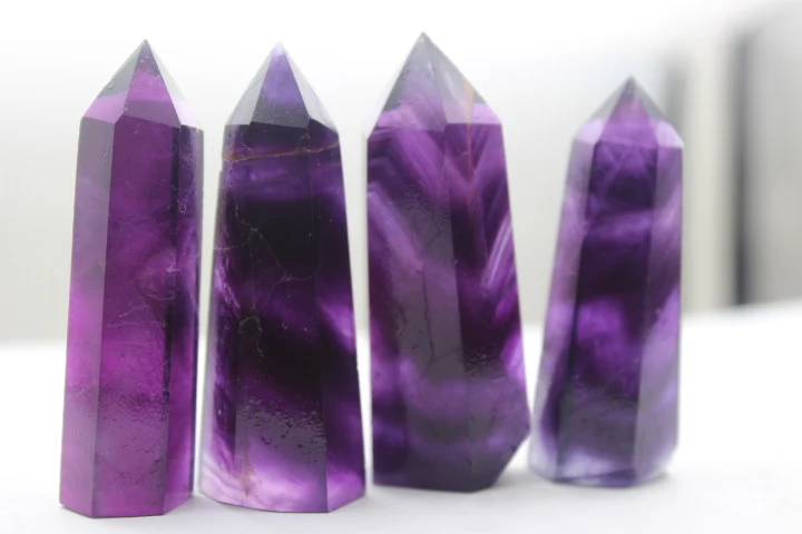 Image TOP!!! 4pcs  Natural purple stripes fluorite crystals wand treatment free shipping