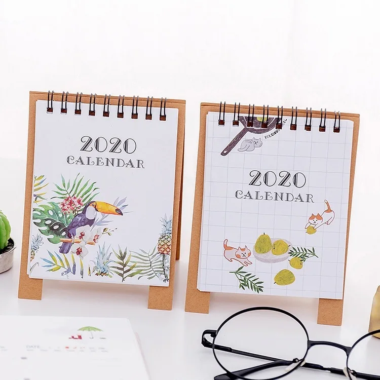 

2020 New Fresh Cactus Calendar Mini Toucan Flower Table Calendar lovely desktop Calendar Agenda Organizer Daily Schedule Planner
