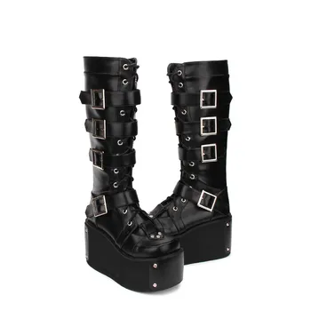 

Princess sweet punk shoes spring Lolita super thick soled high-heeled boots Gothic Punk boots lace zipper Muffin boots pu9708