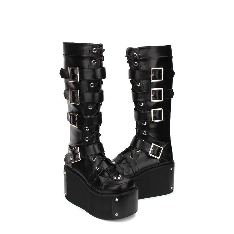 Semelles Dentelle Bottes Lolita Hauts Punk Pu9708 Gothique Printemps srCdhtQ