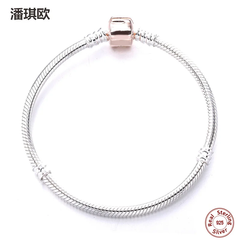 

2018 Authentic 925 Sterling Silver Rose Gold Buckle Bracelet Snake Chain For Women Fit panqiou Charm bracelet DIY jewelry