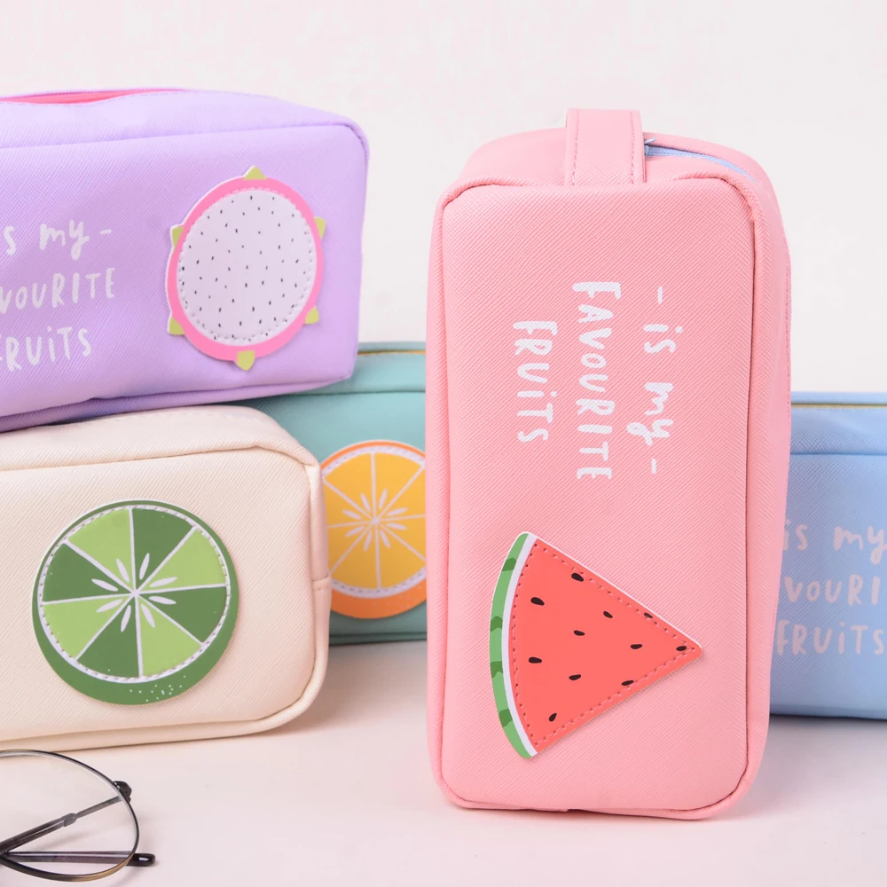 Cute Fruit Pencil Case Box Student Pen Bag Purse Cosmetic Pouch Brush