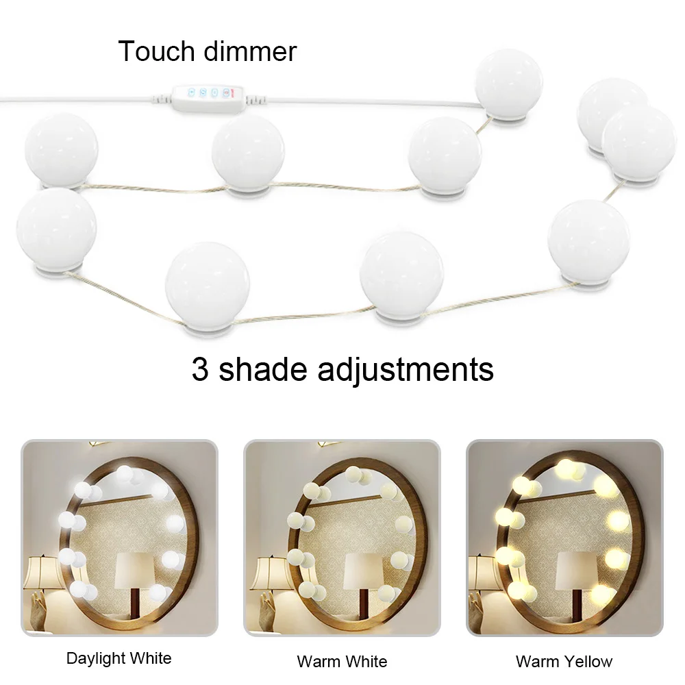 

Makeup Mirror Vanity LED Light Bulbs Kit 10 led Bulbs Cosmetic Make up Mirrors Bulb Adjustable Brightness Beauty Mirror