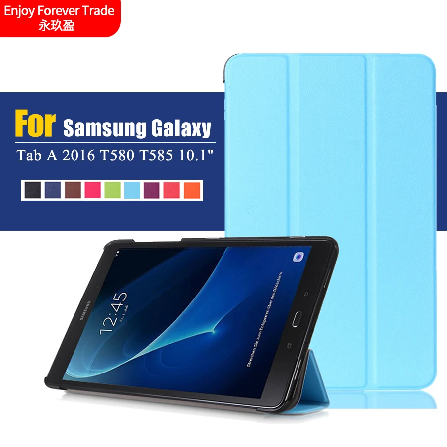 

Ultra Slim Custer 3-Folder Folio Stand PU Leather Magnetic Cover Case For Samsung Galaxy Tab A 10.1 2016 T580 T585 10.1" Tablet