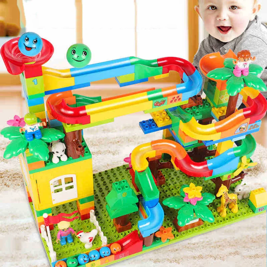 

401 Pcs Set Marble Run Toys Large Particles Children's Slide Building Blocks Assembled Track Ball Toys Boy Girl Gifts