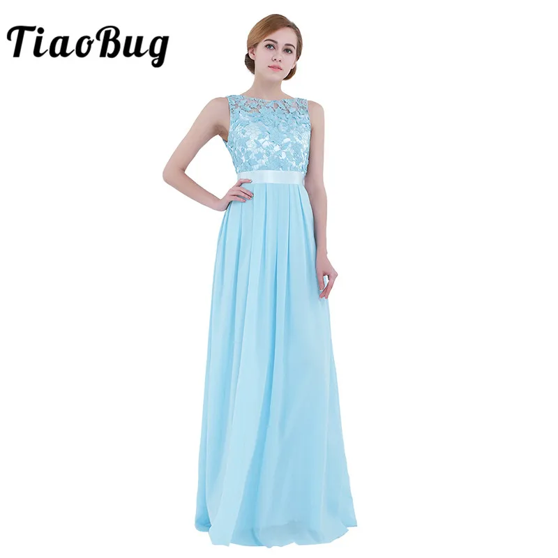 

TiaoBug Elegant Women Ladies Embroidered Chiffon Princess Prom Ball Gown Bridesmaid First Communion Formal Party Dress