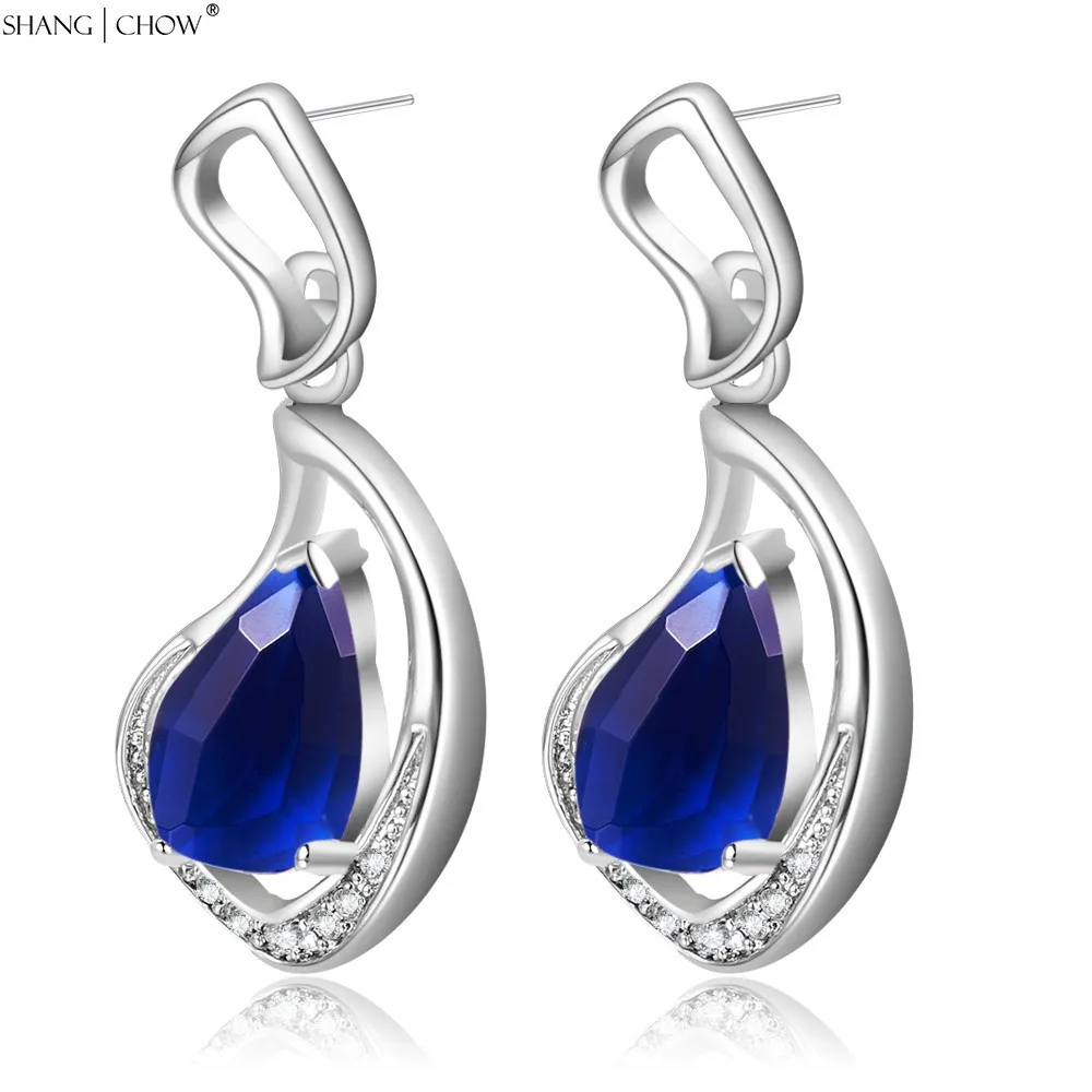 

2018 New Fashion At ball in a shiny Jewelry Blue stone 925 Solid Silver Dangle Earrings for unusual women E0433