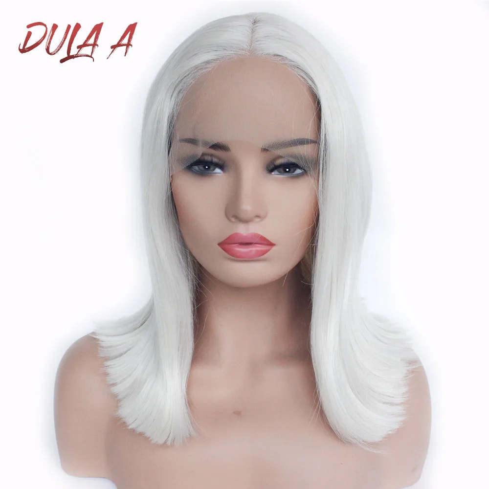 

Dula A White color Hair Short Straight Bob Wigs Synthetic Lace Front Wigs For Women Hair 60#Color Heat Resistant Fiber Hair Wig