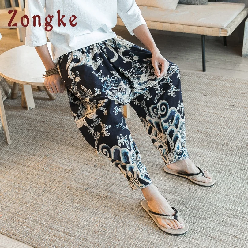 Zongke китайский Дракон узор широкие брюки мужские брюки Японская уличная одежда хип-хоп брюки мужские брюки Весна