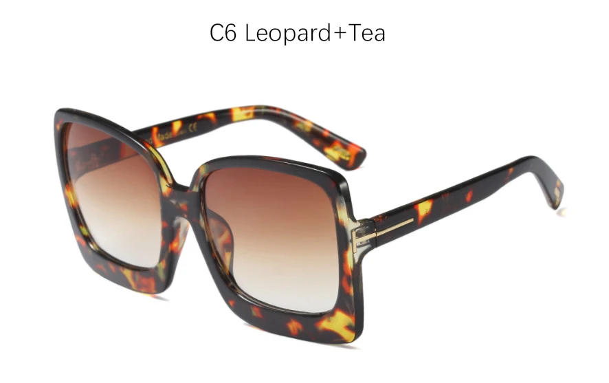 Квадратные Солнцезащитные очки негабаритных оттенков фирменный дизайн заклепки женские солнцезащитные очки сексуальные кошачий глаз солнцезащитные очки женские градиентные очки UV - Цвет линз: C6 Leopard Tea