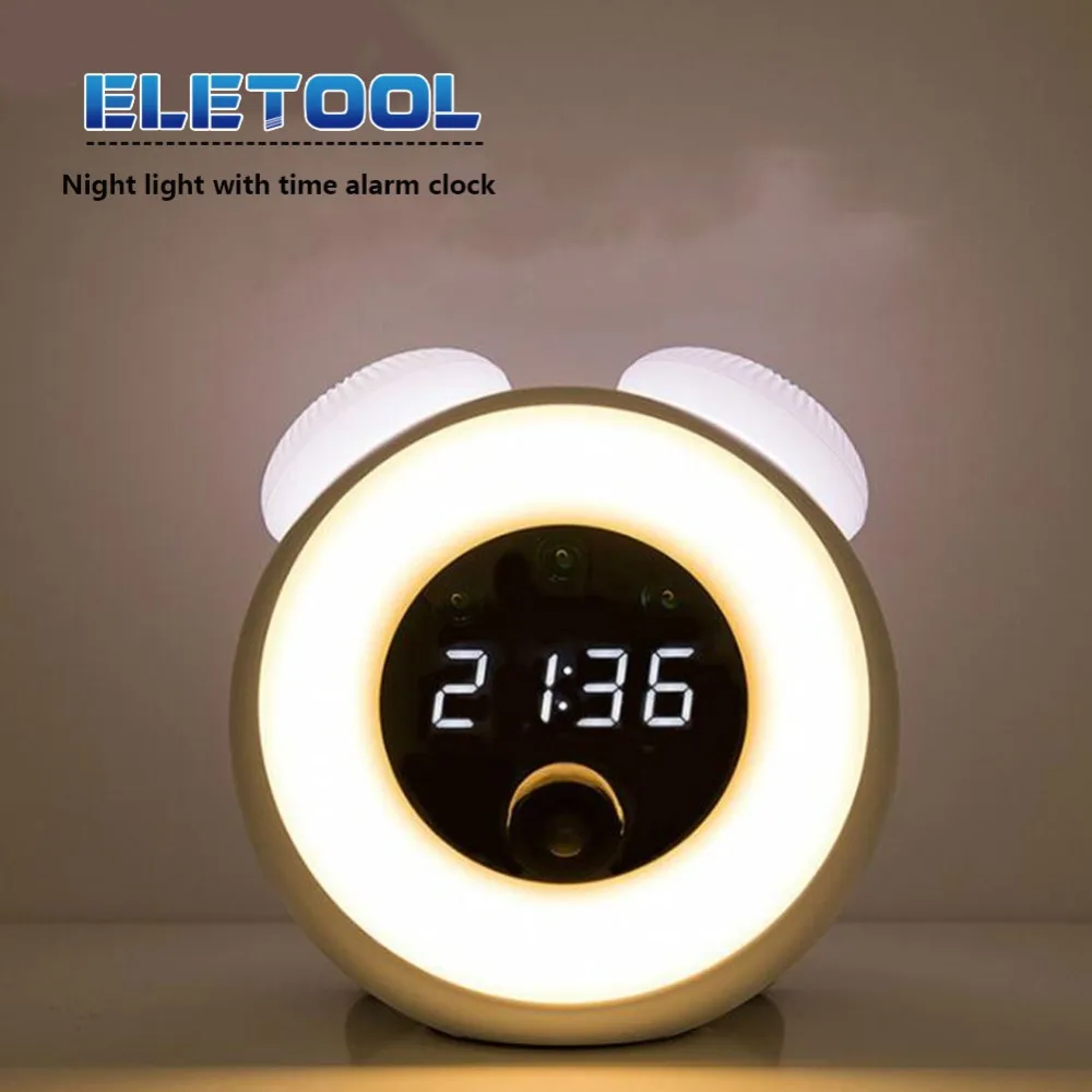 

Night light with time alarm clock bedroom with sleeping table lamp sound control induction creative plug-in baby feeding XF30