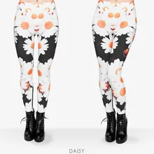 Леггинсы с ромашками длинные узкие штаны Новые черные с цветочным принтом женские Девушки Фитнес забавные леггинсы