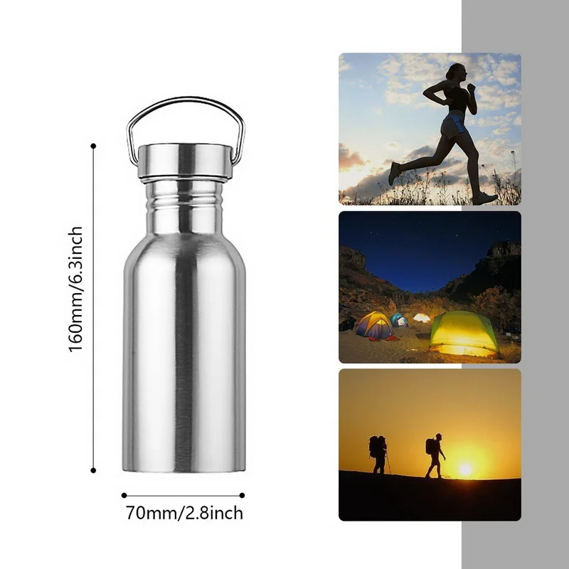 Urijk Fashion 350/500/750ml Large Capacity Stainless Steel Single Layer Sports Kettle Outdoor Bicycle Water Bottles