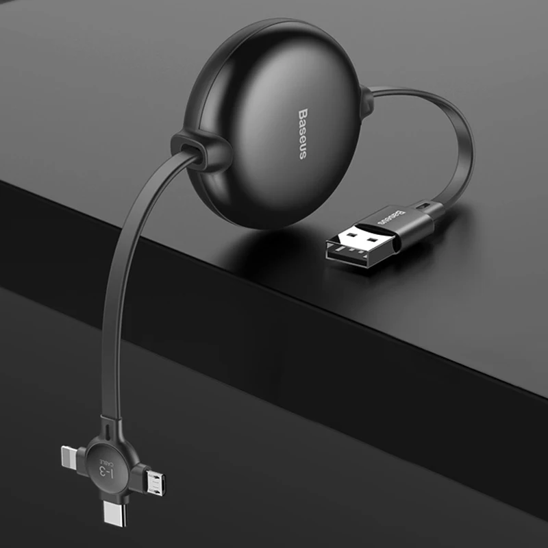 Регулируемый usb-кабель Baseus 3 в 1 для iPhone Xs Max Xr X 8 7, быстрое зарядное устройство, кабель Micro USB для samsung, кабель USB type-C - Цвет: Black