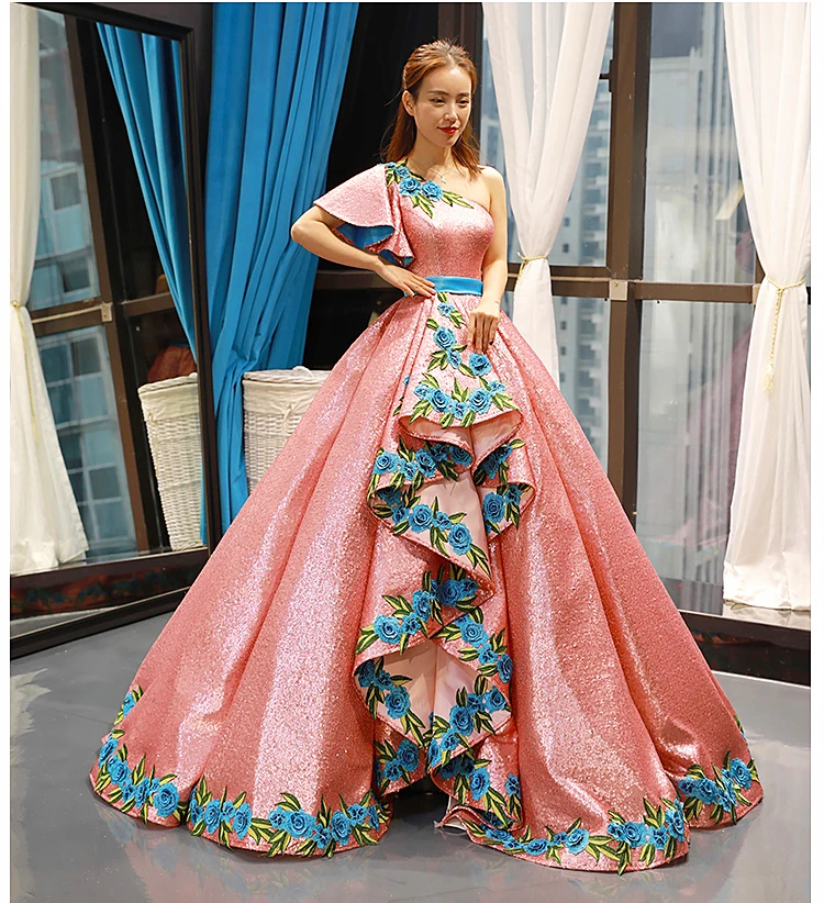 Королевское элитное вечернее платье с вышивкой, халат De Soiree, Длинные вечерние платья без рукавов, платья на одно плечо, платье для