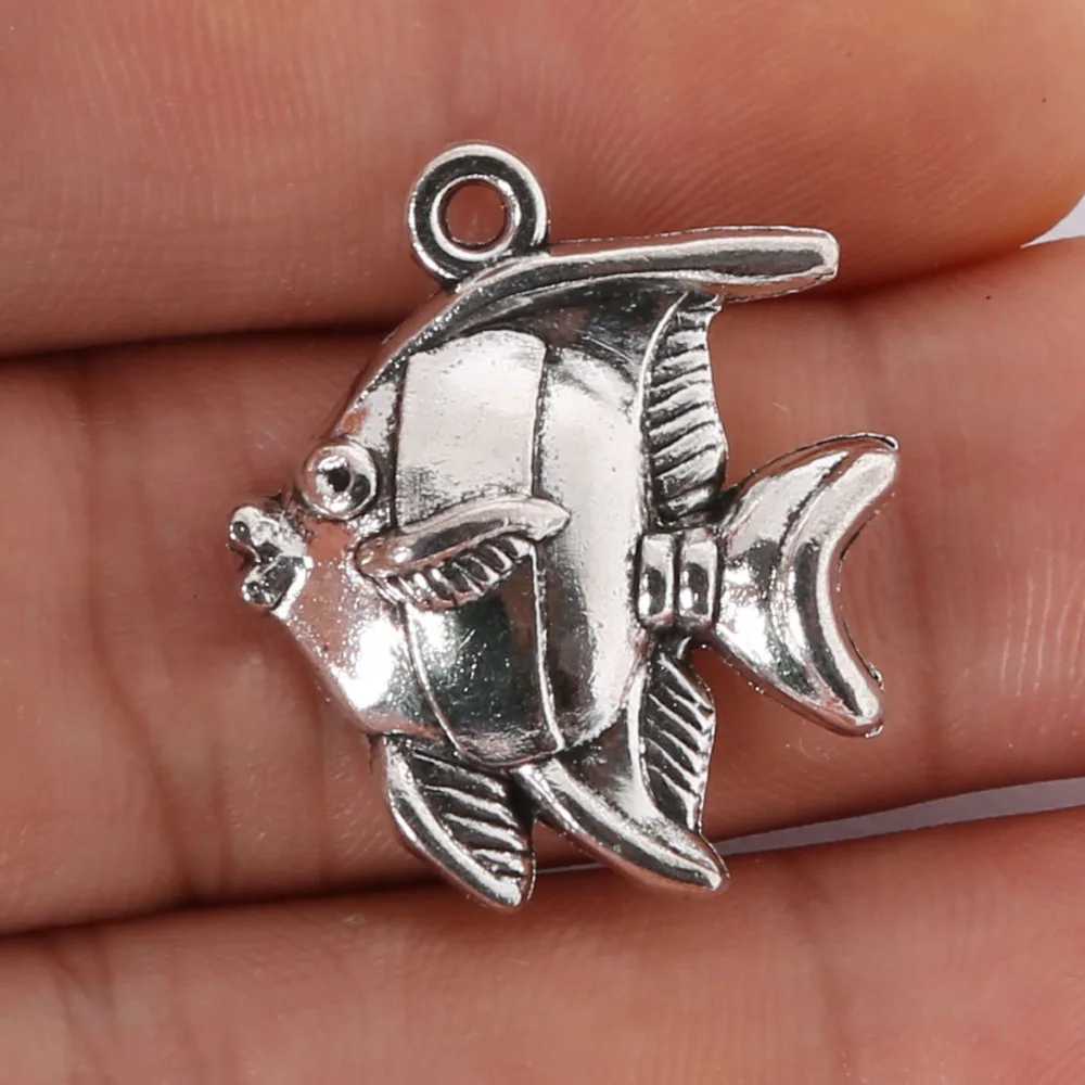 4pcs 25x22mm Antique Silver Fish Charms Pendant Jewelry Findings For