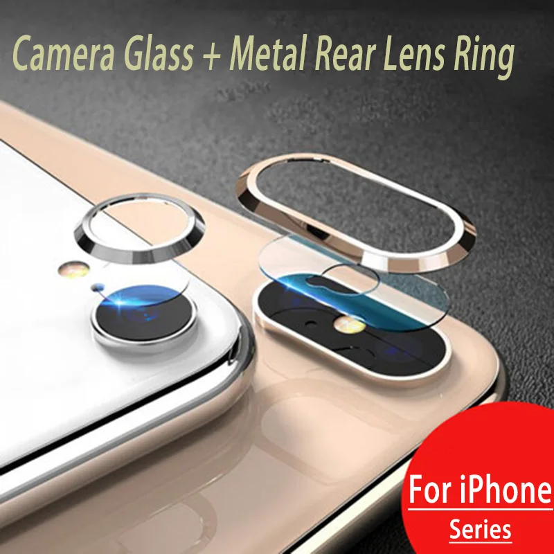 

For iPhone X 10 XS MAX XR 8 7 Plus Tempered Glass+Metal Rear Lens Protective Ring Screen Camera Protector On The For iPhone XR