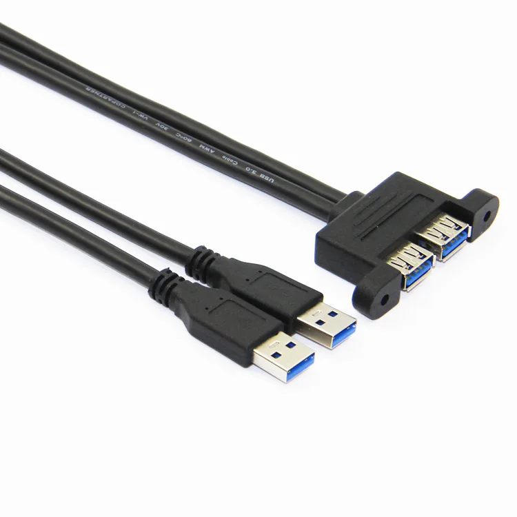 Bochara двойной USB 3,0 папа-двойной USB 3,0 Женский USB 3,0 кабель-удлинитель с винтовым креплением на панель экранированный 30 см 50 см 1 м 1,5 м