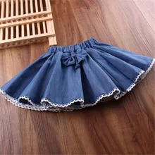 Коллекция года, весенне-осенне-летняя юбка для девочек юбки для девочек Джинсовая юбка-пачка с кружевом и бантом для девочек, Фантазийная юбка-пачка для малышей, Saia, многослойная юбка-пачка, AA2362