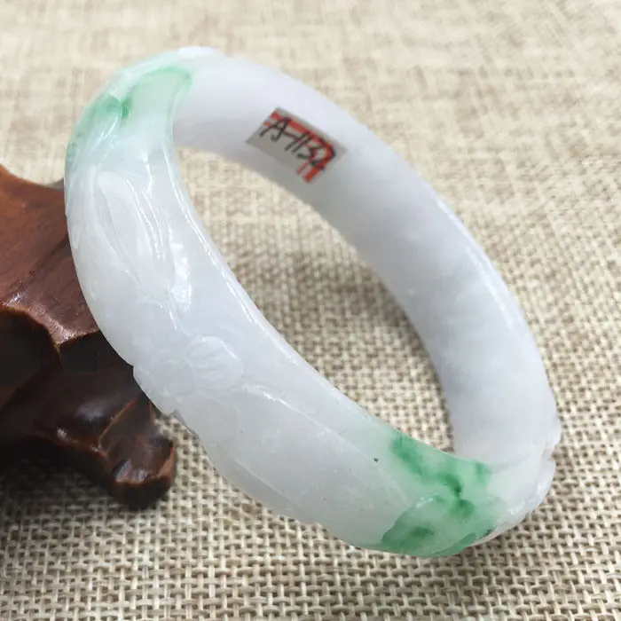 

57mm Vintage Chinese Hand-carved White Green Jadeite Jade Bracelet Bangle 1132