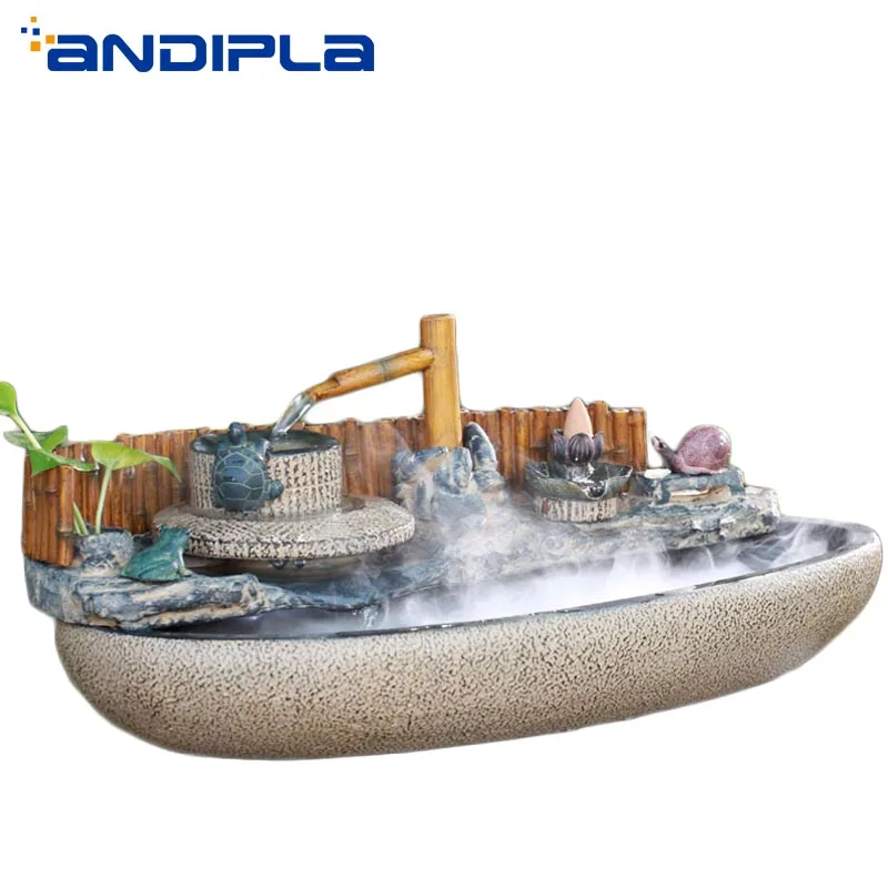 

110-240V Water Fountain Feng Shui Desktop Atomizer Lucky Office Fish Tank Humidifier Incense Burner Vintage Home Decor Bonsai