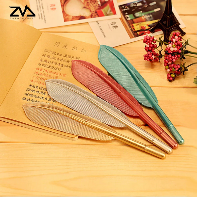 

1x Creative Stationery Imitation metal rods feathers neutral pen School office cute cartoon signature pens escolar canetas