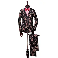 Одежда высшего качества 2018 Бренд Цветочный Для мужчин костюмы жаккардовые Свадебные блейзер тонкий костюм деловой строгий жениха