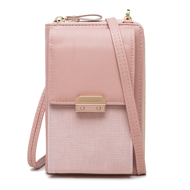 

High Capacity Women's Wallet with Phone Bag Solid Pu Leather Strap Crossbody Wallets Women Elegant Flap Multi Credit Card Holder