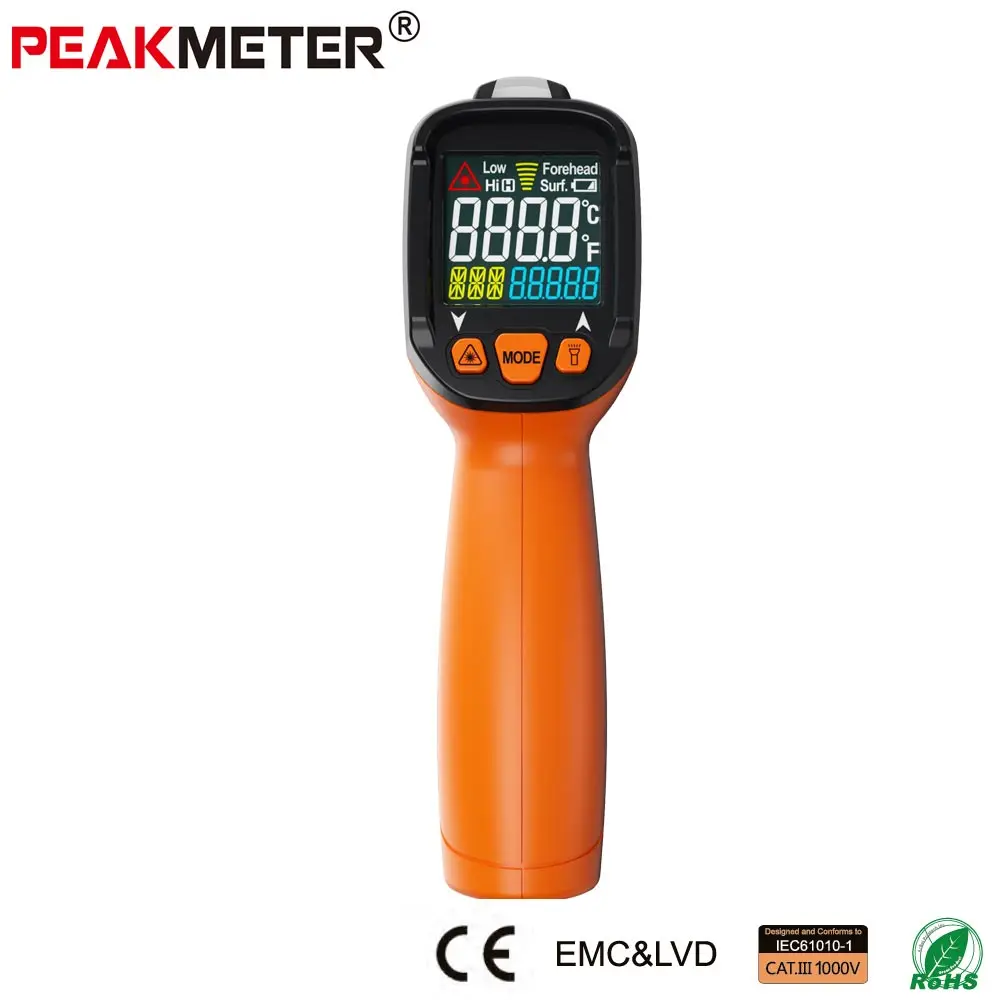 

PEAKMETER Non-Contact IR Thermometer Laser LCD Digital Infrared Thermometer Temperature Meter Gun 12 Point -30~550 Degree