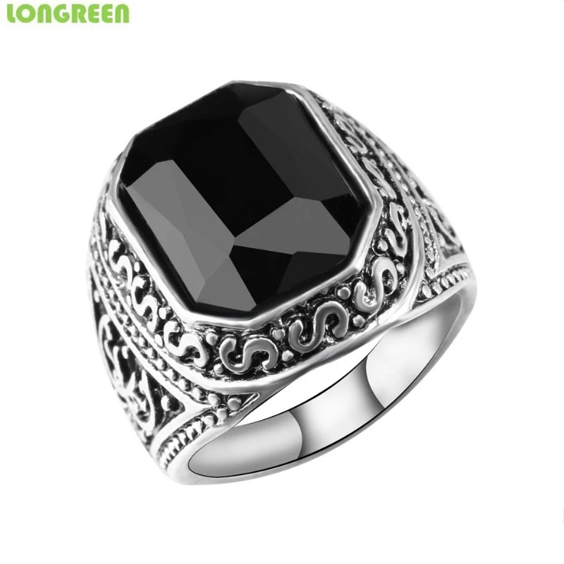 B Silver Black Металлическое квадратное Черное Красное мужское кольцо с камнем серебряное Золотое ювелирное изделие классическое свадебное Ретро мужское кольцо для помолвки перстень aliancha Anillo Hombre - Цвет основного камня: B Silver Black