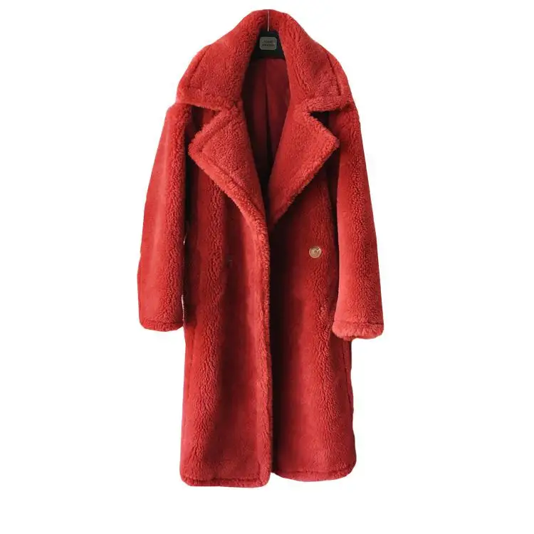 Новое поступление, Женское зимнее пальто из искусственной шерсти с длинным рукавом и отложным воротником на пуговицах, XHSD-363 - Цвет: red